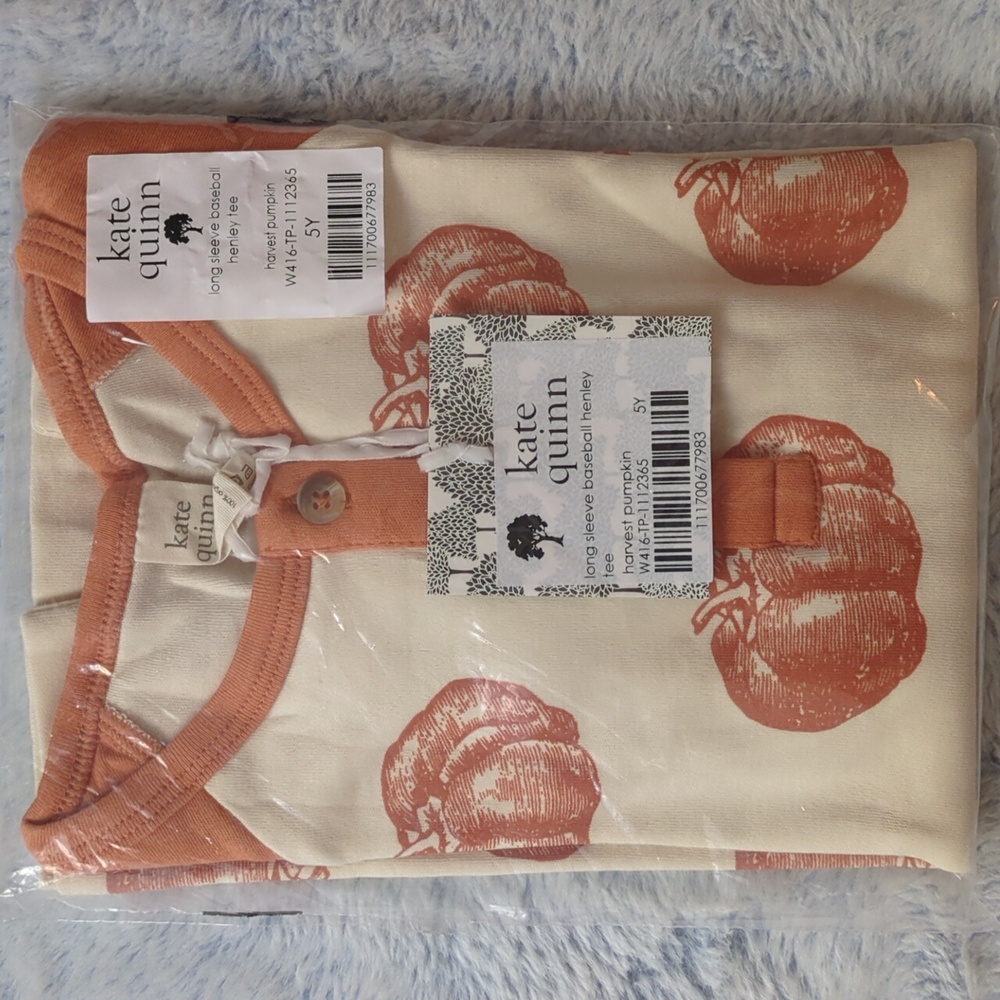 NWT 5Y Kate Quinn Long sleeve baseball henley tee harvest pumpkin cotton